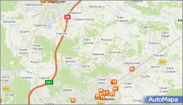 mapa Helenów gmina Wołomin, Helenów gmina Wołomin na mapie Targeo