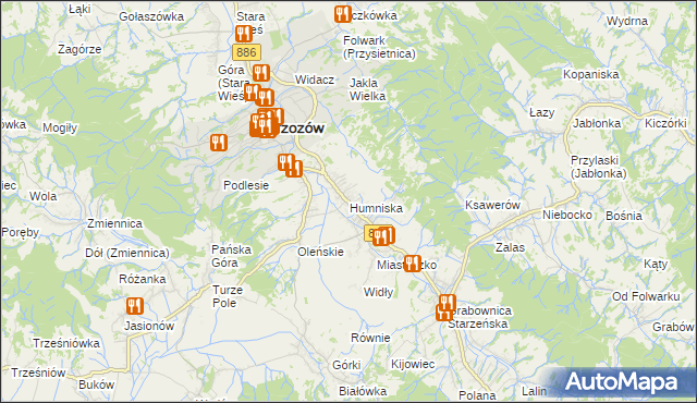 mapa Humniska, Humniska na mapie Targeo