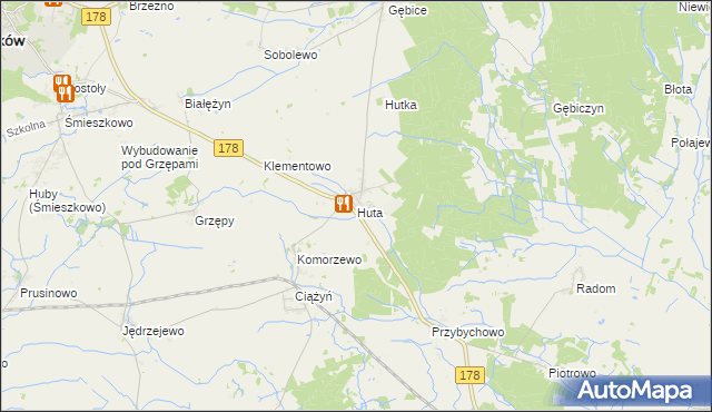 mapa Huta gmina Czarnków, Huta gmina Czarnków na mapie Targeo