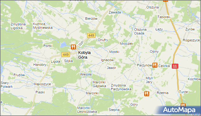 mapa Ignaców gmina Kobyla Góra, Ignaców gmina Kobyla Góra na mapie Targeo
