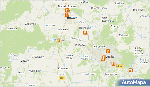 mapa Ignaców gmina Zelów, Ignaców gmina Zelów na mapie Targeo