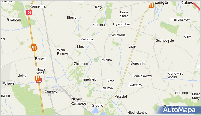 mapa Imielno gmina Nowe Ostrowy, Imielno gmina Nowe Ostrowy na mapie Targeo