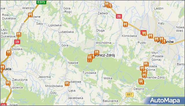 mapa Iwonicz-Zdrój, Iwonicz-Zdrój na mapie Targeo