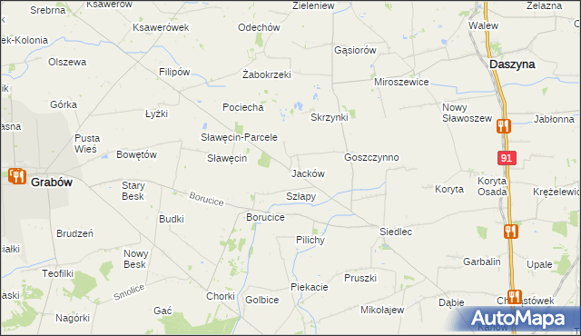 mapa Jacków gmina Daszyna, Jacków gmina Daszyna na mapie Targeo
