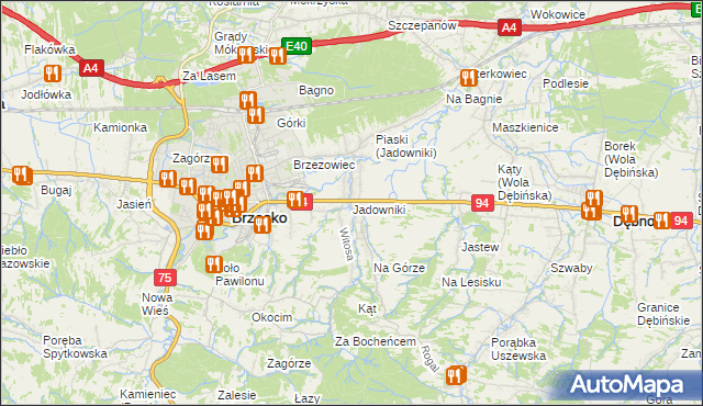 mapa Jadowniki gmina Brzesko, Jadowniki gmina Brzesko na mapie Targeo