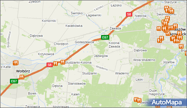 mapa Jadwigów gmina Tomaszów Mazowiecki, Jadwigów gmina Tomaszów Mazowiecki na mapie Targeo