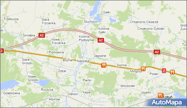 mapa Jagodne gmina Kotuń, Jagodne gmina Kotuń na mapie Targeo