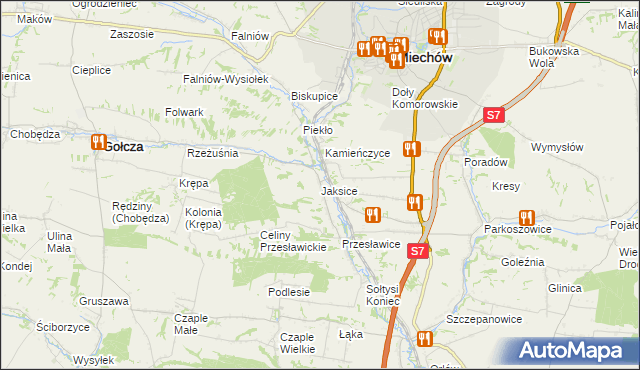 mapa Jaksice gmina Miechów, Jaksice gmina Miechów na mapie Targeo