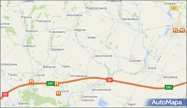 mapa Jaksonowice, Jaksonowice na mapie Targeo