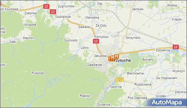 mapa Jakubów gmina Przysucha, Jakubów gmina Przysucha na mapie Targeo