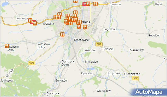 mapa Jakubów gmina Świdnica, Jakubów gmina Świdnica na mapie Targeo