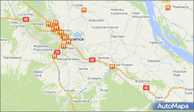 mapa Janików gmina Kozienice, Janików gmina Kozienice na mapie Targeo