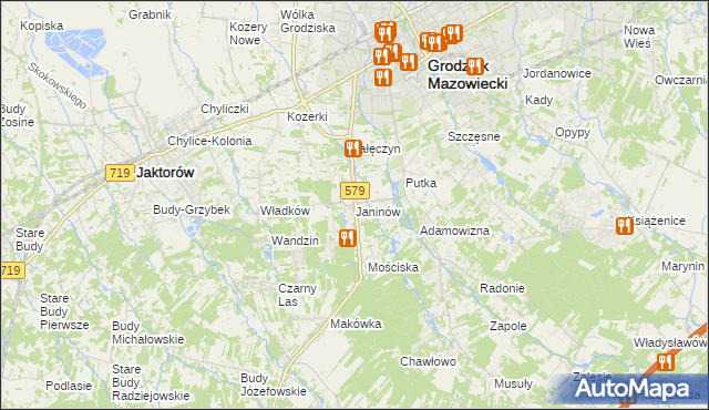 mapa Janinów gmina Grodzisk Mazowiecki, Janinów gmina Grodzisk Mazowiecki na mapie Targeo