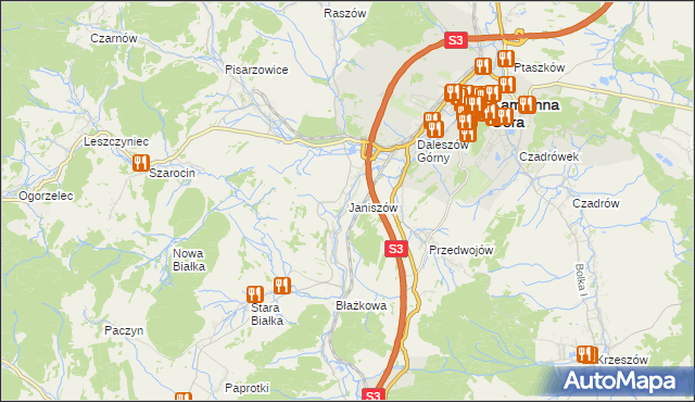 mapa Janiszów gmina Kamienna Góra, Janiszów gmina Kamienna Góra na mapie Targeo