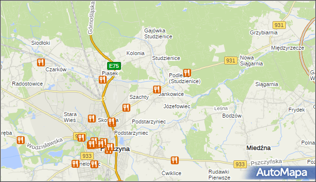 mapa Jankowice gmina Pszczyna, Jankowice gmina Pszczyna na mapie Targeo