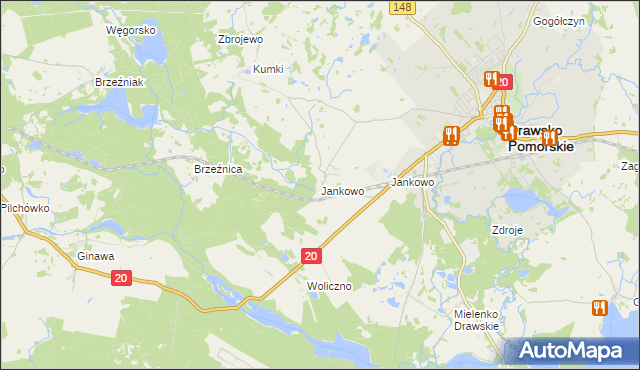 mapa Jankowo gmina Drawsko Pomorskie, Jankowo gmina Drawsko Pomorskie na mapie Targeo