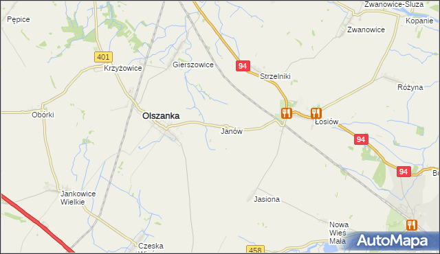 mapa Janów gmina Olszanka, Janów gmina Olszanka na mapie Targeo