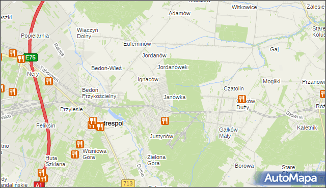 mapa Janówka gmina Andrespol, Janówka gmina Andrespol na mapie Targeo