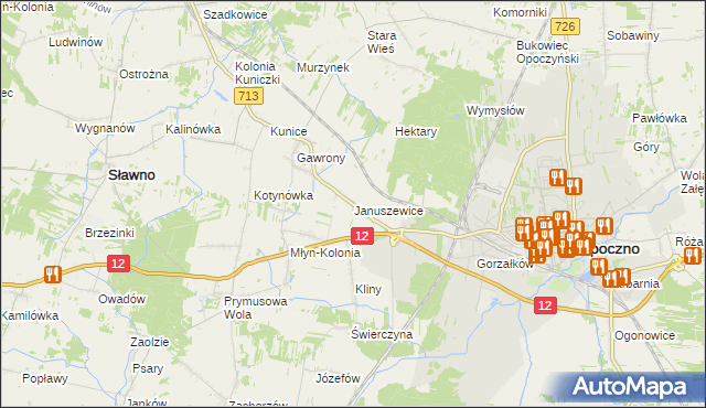 mapa Januszewice gmina Opoczno, Januszewice gmina Opoczno na mapie Targeo
