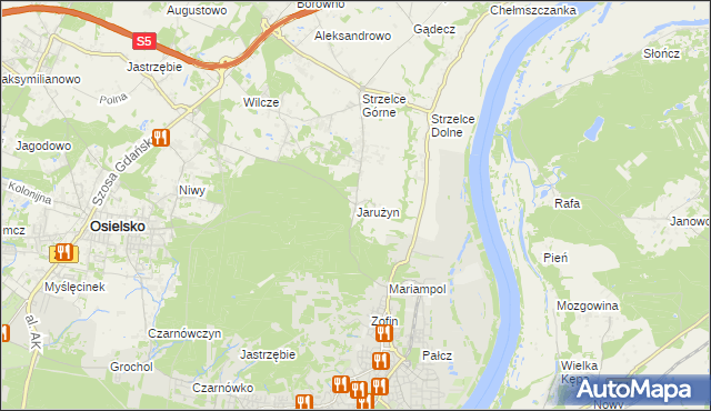 mapa Jarużyn gmina Osielsko, Jarużyn gmina Osielsko na mapie Targeo