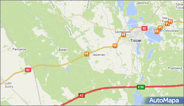 mapa Jasieniec gmina Trzciel, Jasieniec gmina Trzciel na mapie Targeo