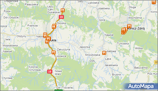 mapa Jasionka gmina Dukla, Jasionka gmina Dukla na mapie Targeo