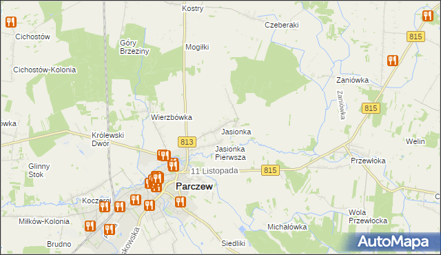 mapa Jasionka gmina Parczew, Jasionka gmina Parczew na mapie Targeo