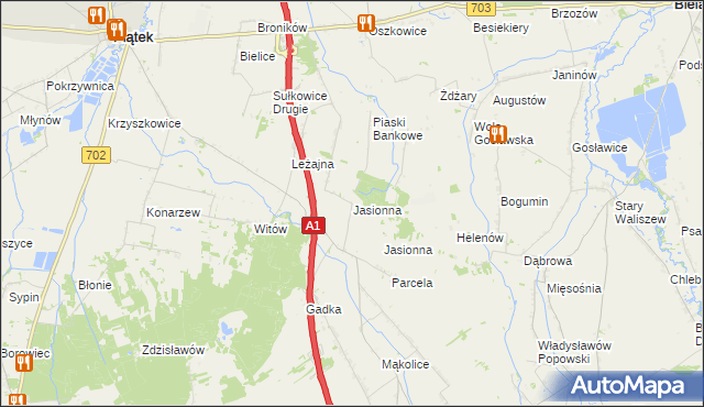 mapa Jasionna gmina Piątek, Jasionna gmina Piątek na mapie Targeo