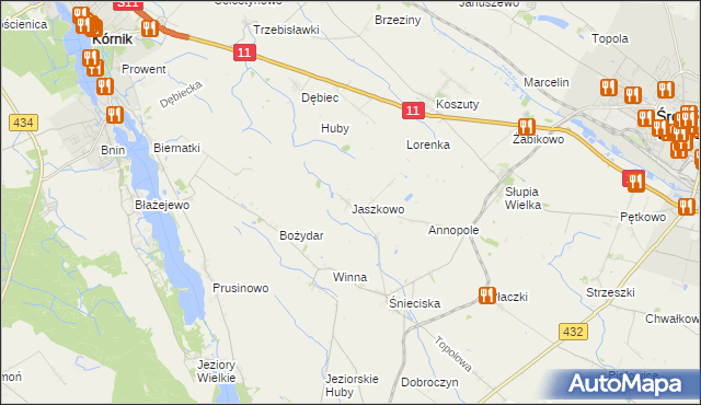mapa Jaszkowo gmina Zaniemyśl, Jaszkowo gmina Zaniemyśl na mapie Targeo