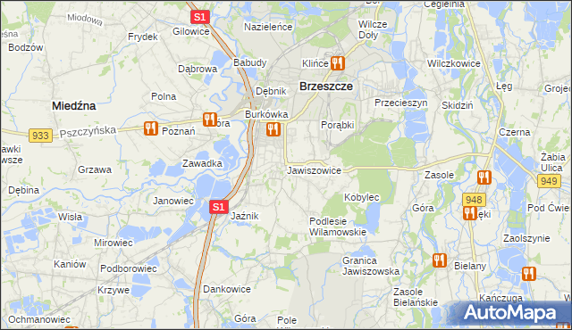 mapa Jawiszowice, Jawiszowice na mapie Targeo