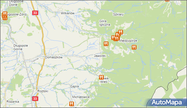mapa Jaworek gmina Międzylesie, Jaworek gmina Międzylesie na mapie Targeo