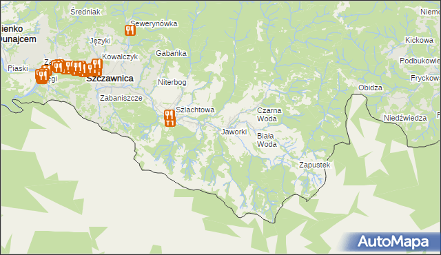 mapa Jaworki gmina Szczawnica, Jaworki gmina Szczawnica na mapie Targeo