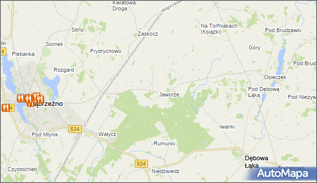 mapa Jaworze gmina Ryńsk, Jaworze gmina Ryńsk na mapie Targeo