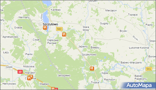 mapa Jaźwiny gmina Szczutowo, Jaźwiny gmina Szczutowo na mapie Targeo