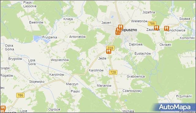 mapa Jedle gmina Łopuszno, Jedle gmina Łopuszno na mapie Targeo