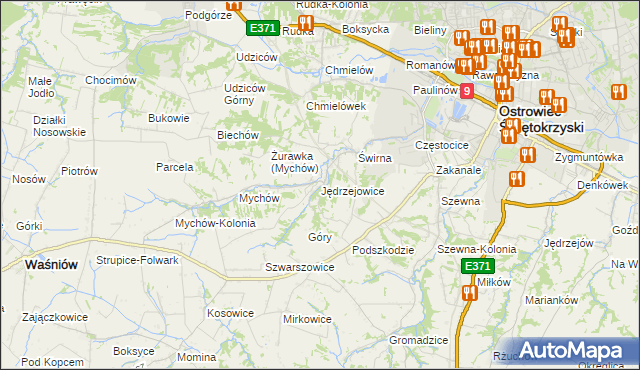 mapa Jędrzejowice gmina Bodzechów, Jędrzejowice gmina Bodzechów na mapie Targeo