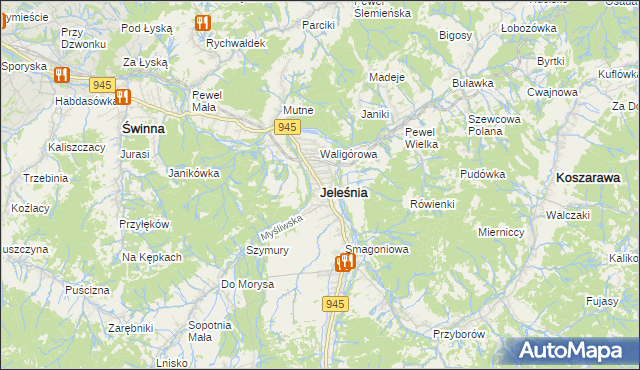 mapa Jeleśnia, Jeleśnia na mapie Targeo