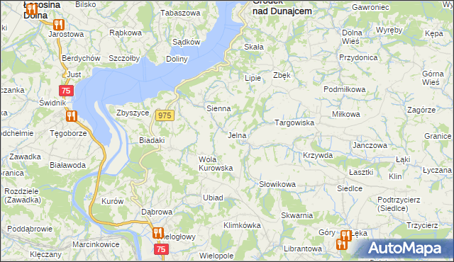 mapa Jelna gmina Gródek nad Dunajcem, Jelna gmina Gródek nad Dunajcem na mapie Targeo