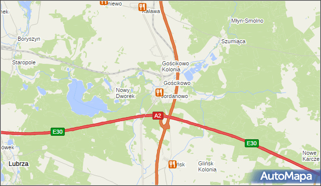 mapa Jordanowo gmina Świebodzin, Jordanowo gmina Świebodzin na mapie Targeo