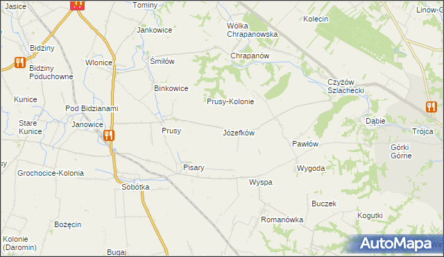 mapa Józefków gmina Zawichost, Józefków gmina Zawichost na mapie Targeo