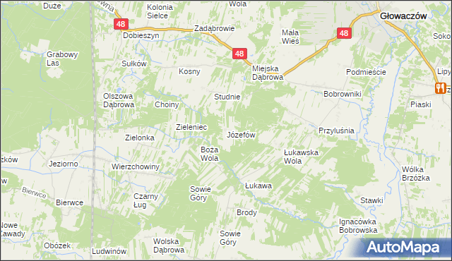 mapa Józefów gmina Głowaczów, Józefów gmina Głowaczów na mapie Targeo