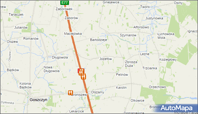 mapa Józefów gmina Goszczyn, Józefów gmina Goszczyn na mapie Targeo