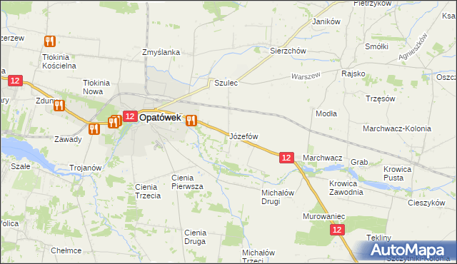 mapa Józefów gmina Opatówek, Józefów gmina Opatówek na mapie Targeo