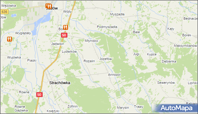 mapa Józefów gmina Strachówka, Józefów gmina Strachówka na mapie Targeo