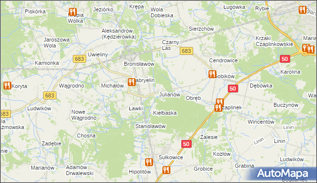 mapa Julianów gmina Góra Kalwaria, Julianów gmina Góra Kalwaria na mapie Targeo