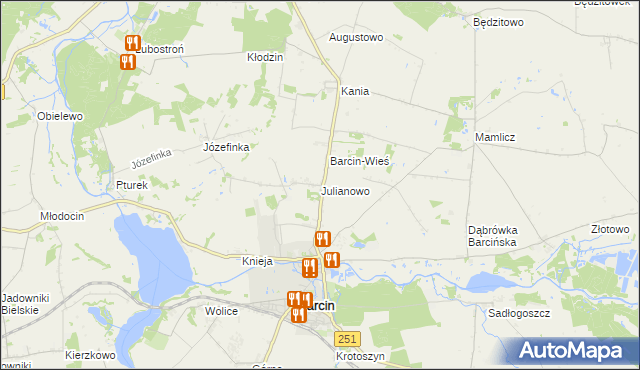 mapa Julianowo gmina Barcin, Julianowo gmina Barcin na mapie Targeo