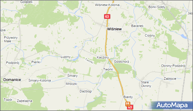 mapa Kaczory gmina Wiśniew, Kaczory gmina Wiśniew na mapie Targeo