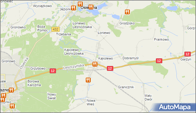 mapa Kąkolewo gmina Osieczna, Kąkolewo gmina Osieczna na mapie Targeo