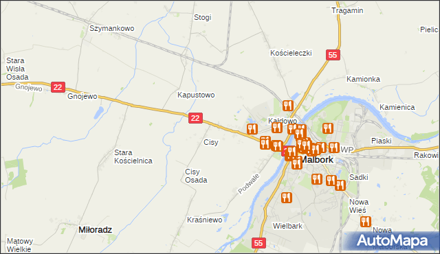 mapa Kałdowo gmina Malbork, Kałdowo gmina Malbork na mapie Targeo