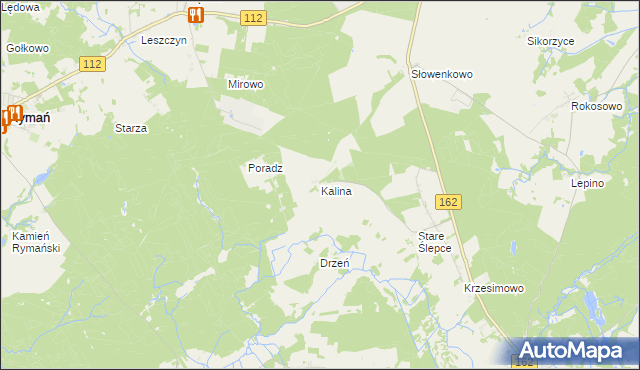 mapa Kalina gmina Sławoborze, Kalina gmina Sławoborze na mapie Targeo